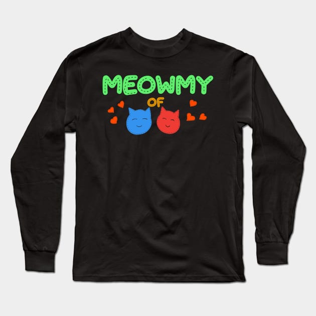 Meowmy of boy and girl Long Sleeve T-Shirt by Erena Samohai